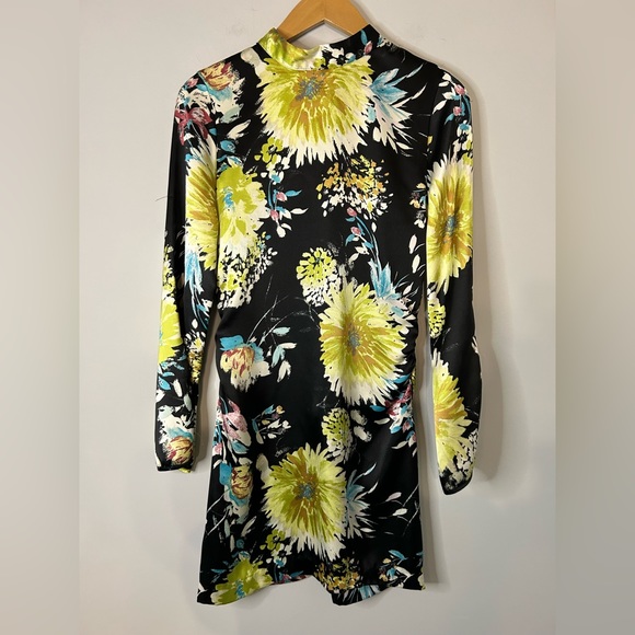 Zara Black Floral Printed Gathered Long Sleeve Mini Dress 7969/257/330 - Picture 3 of 11